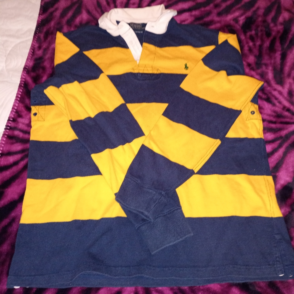 Vintage Y2K Ralph Lauren Polo Long Sleeve Shirt Top Stripes Collar Xl Rugby